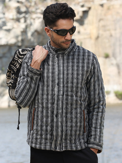 Face Card Multitrack Striped Quilted Jacket