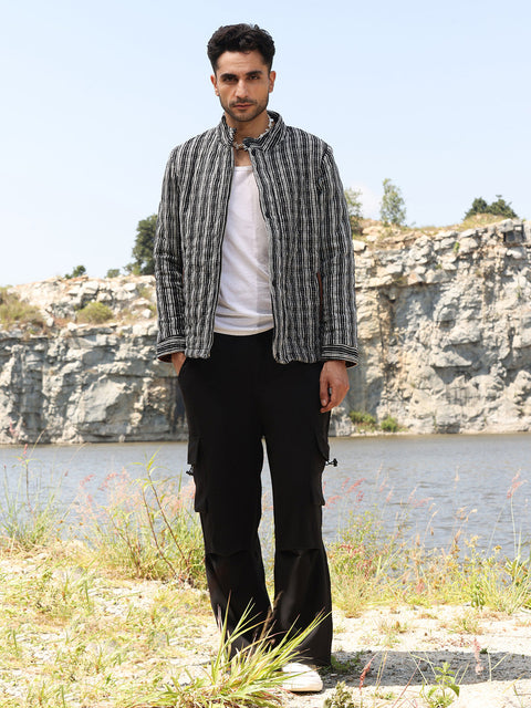 Face Card Multitrack Striped Quilted Jacket