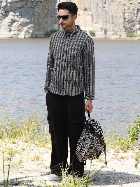 Face Card Multitrack Striped Quilted Jacket