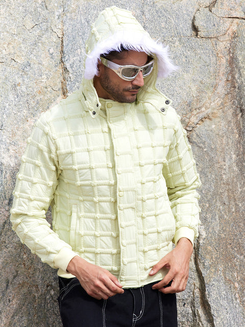 Face Card Self-Design Puffer Jacket With Fleece Hood