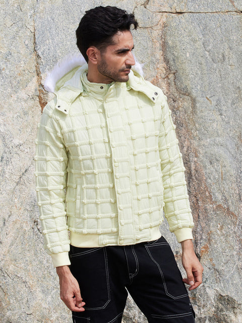Face Card Self-Design Puffer Jacket With Fleece Hood