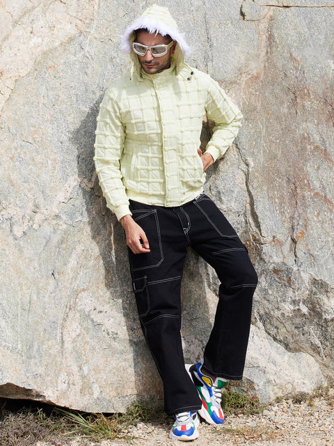 Face Card Self-Design Puffer Jacket With Fleece Hood