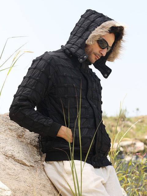Face Card Self-Design Puffer Jacket With Fleece Hood