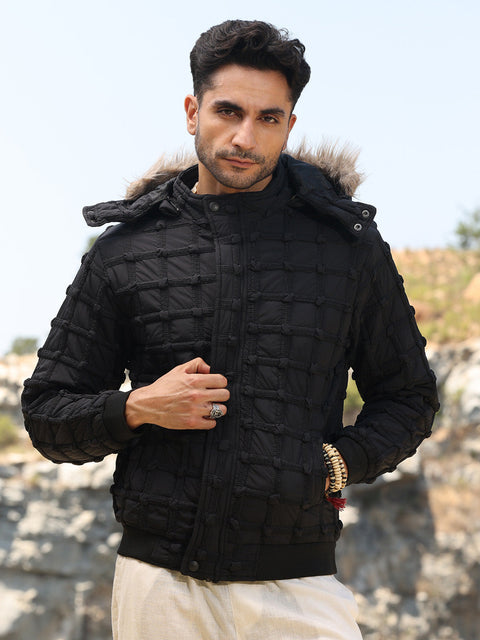 Face Card Self-Design Puffer Jacket With Fleece Hood