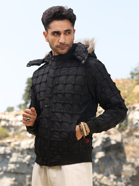 Face Card Self-Design Puffer Jacket With Fleece Hood