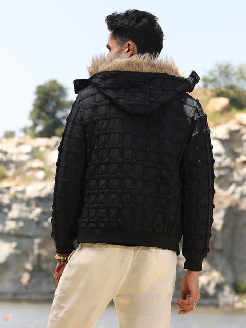 Face Card Self-Design Puffer Jacket With Fleece Hood