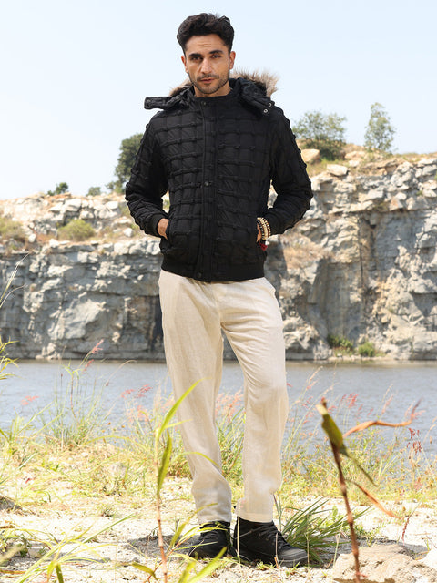 Face Card Self-Design Puffer Jacket With Fleece Hood