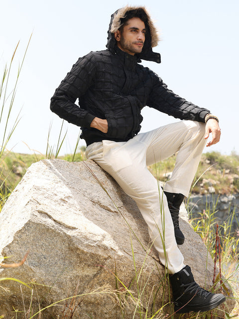 Face Card Self-Design Puffer Jacket With Fleece Hood