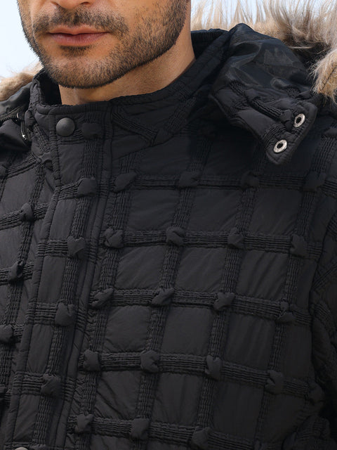 Face Card Self-Design Puffer Jacket With Fleece Hood