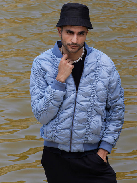 Face Card Braided Crease Puffer Jacket