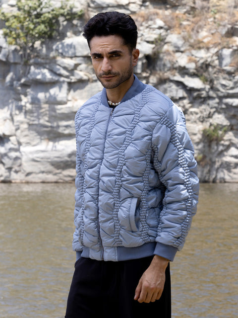 Face Card Braided Crease Puffer Jacket