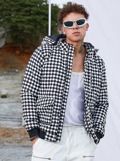 Behookd Checkboard Puffer Jacket With Fleece Hood