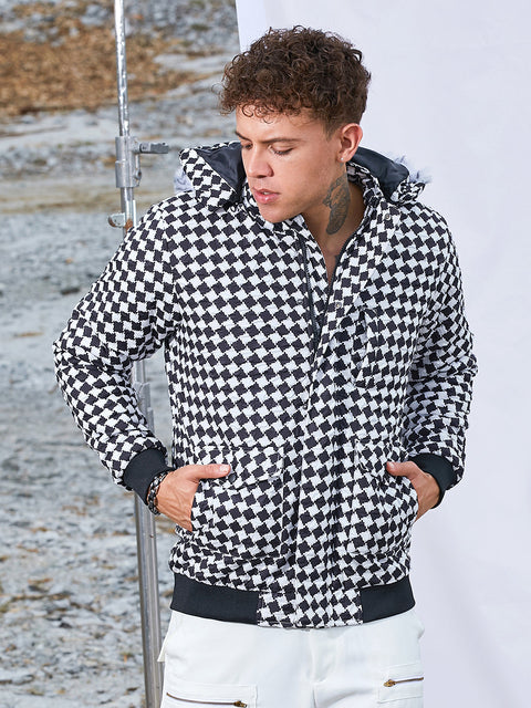 STARCAST Checkboard Puffer Jacket With Fleece Hood