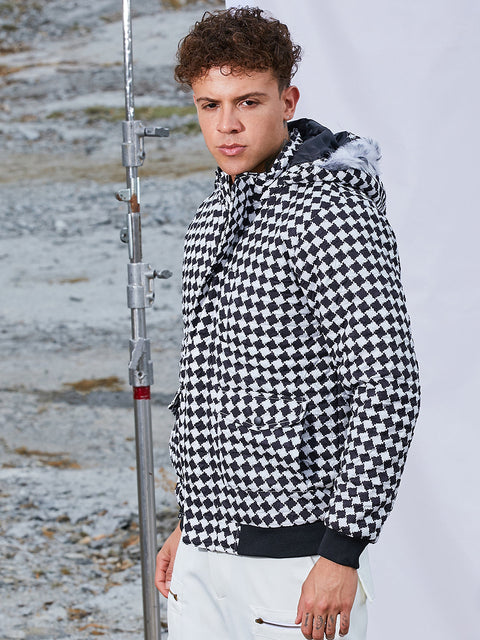 STARCAST Checkboard Puffer Jacket With Fleece Hood