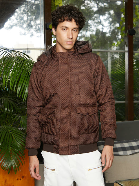 Game Face Self-Design Diamond Puffer Jacket With Fleece Hood