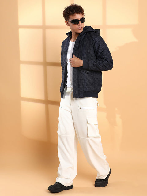 CAHOOT Self-Design Diamond Puffer Jacket With Fleece Hood