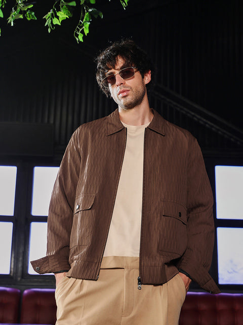 Hooked Zip-Front Crease-Tactile Jacket