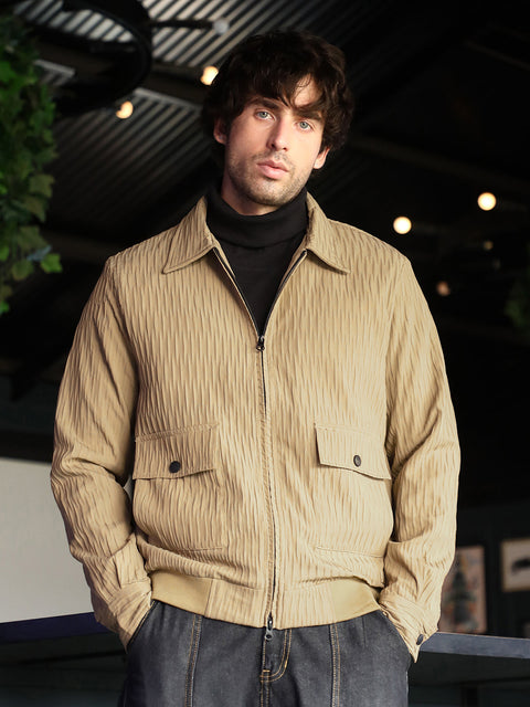 Hooked Zip-Front Crease-Tactile Jacket