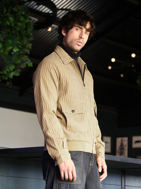 Hooked Zip-Front Crease-Tactile Jacket