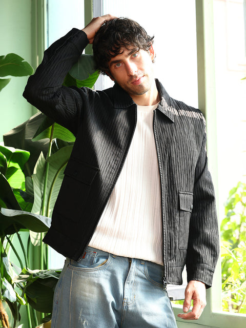 Just Be Zip-Front Crease-Tactile Jacket