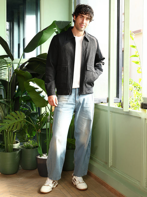 Just Be Zip-Front Crease-Tactile Jacket