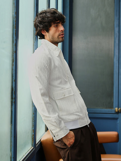 Hooked Zip-Front Crease-Tactile Jacket