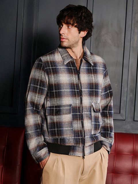 Just Be Zip-Front Plaid Jacket