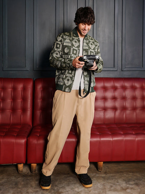 Hooked Geometric-Jacquard Bomber Jacket
