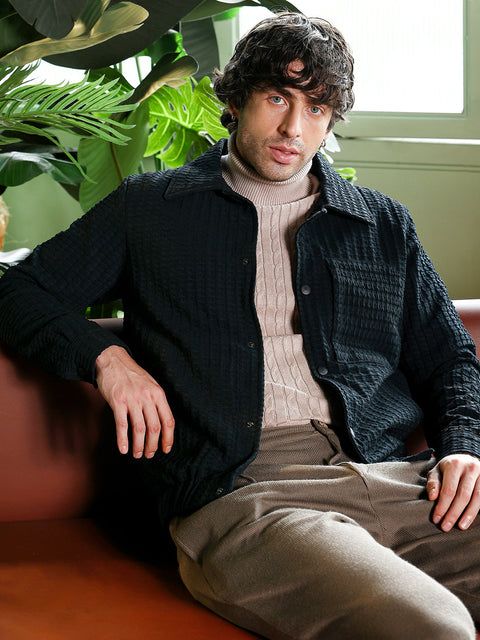 Take Two Men Jacket Houndstooth-Tactile Utility Bomber Jacket
