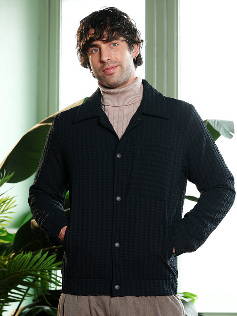 Take Two Men Jacket Houndstooth-Tactile Utility Bomber Jacket