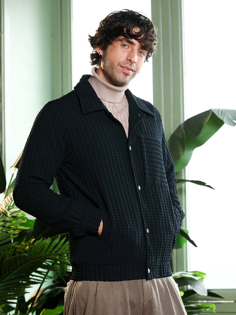 Take Two Men Jacket Houndstooth-Tactile Utility Bomber Jacket