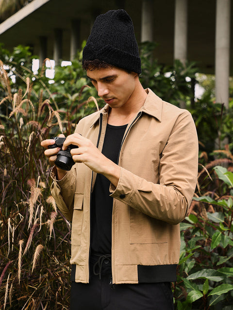 Just Be Zip-Front Geometric-Jacquard Jacket