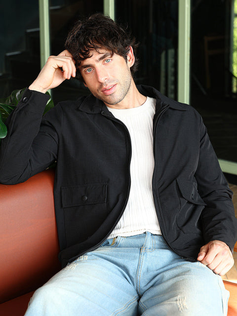 Just Be Zip-Front Geometric-Jacquard Jacket