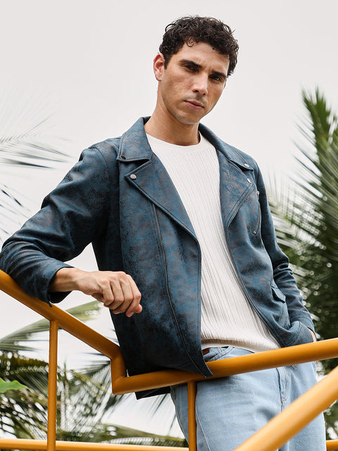 Hooked Embossed-Suede Biker Jacket