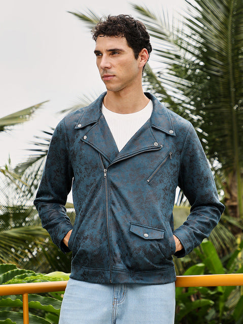 Hooked Embossed-Suede Biker Jacket