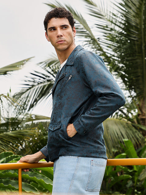 Hooked Embossed-Suede Biker Jacket