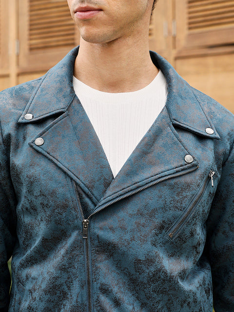 Hooked Embossed-Suede Biker Jacket