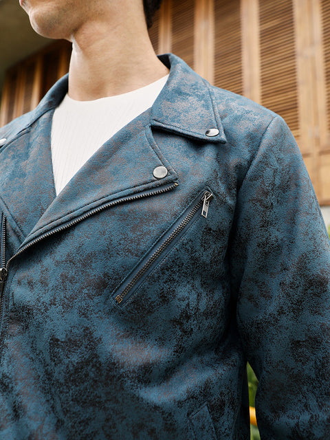 Hooked Embossed-Suede Biker Jacket