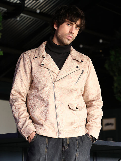 Hooked Reptilia-Jacquard Biker Jacket