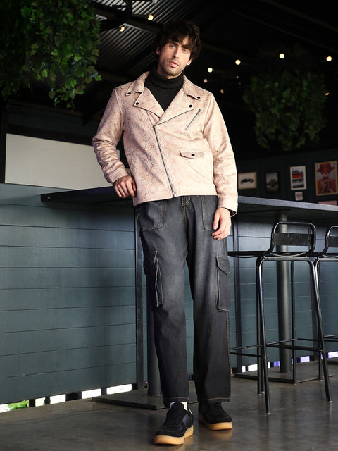 Hooked Reptilia-Jacquard Biker Jacket