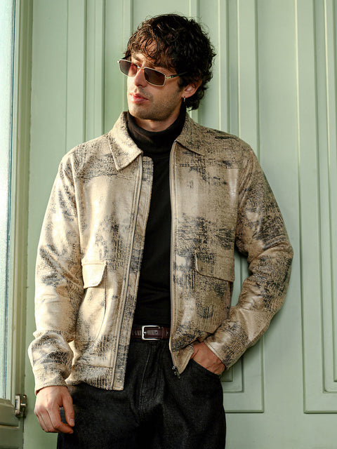 Interim Reptilia-Jacquard Zip-Front Jacket