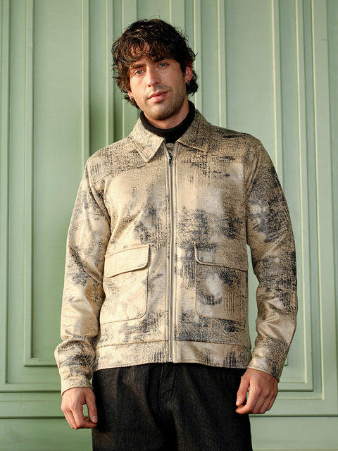 Interim Reptilia-Jacquard Zip-Front Jacket