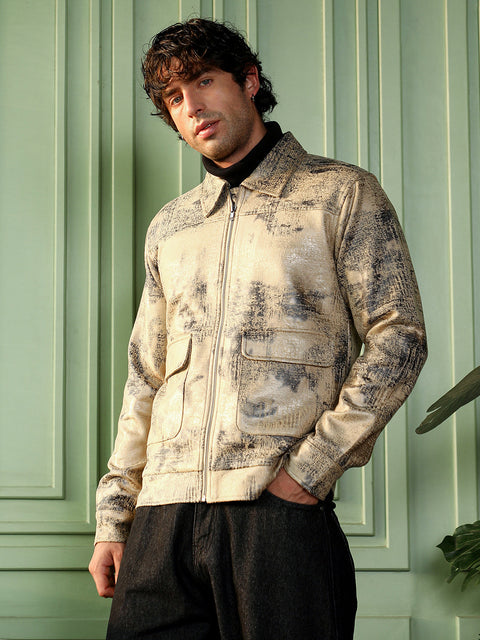 Interim Reptilia-Jacquard Zip-Front Jacket