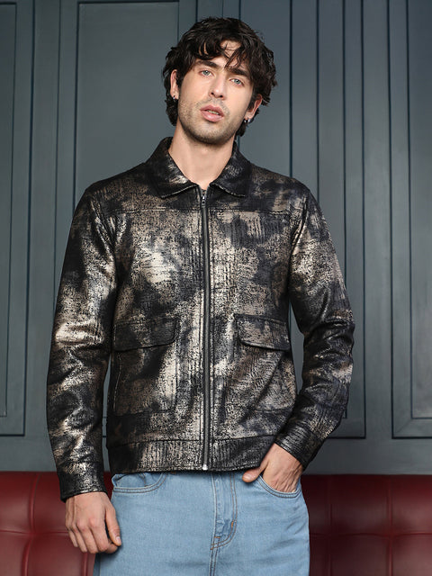 Interim Reptilia-Jacquard Zip-Front Jacket