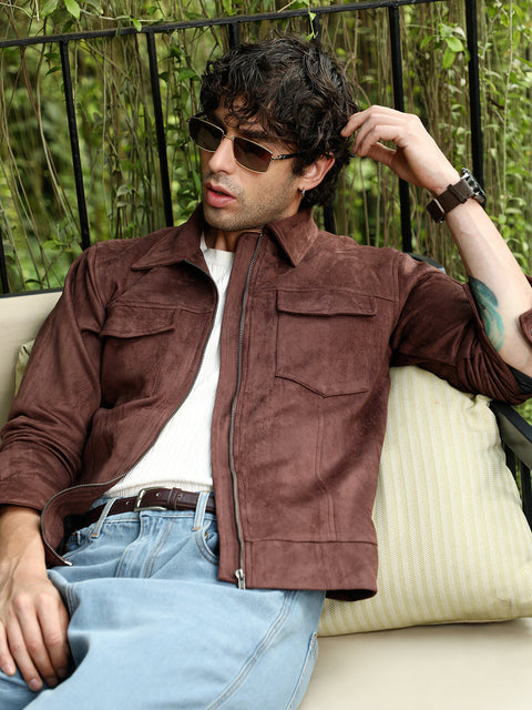 Interim Solid Utility-Suede Bomber Jacket