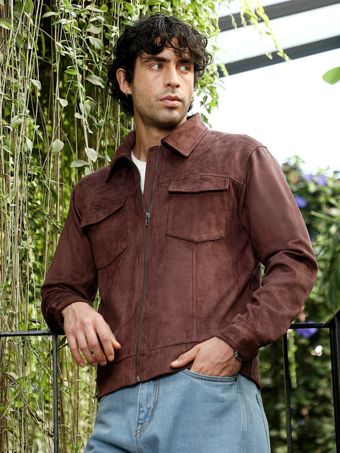 Interim Solid Utility-Suede Bomber Jacket
