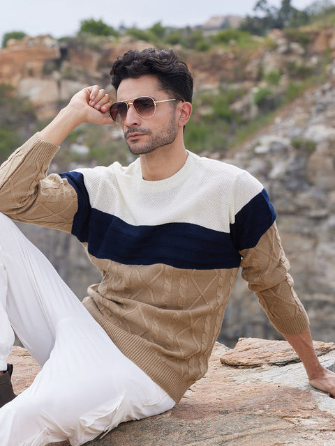 Chaos Contrast Panel Cable Knit Sweater