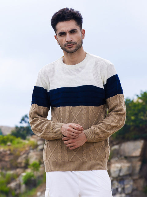 Hookd Contrast Panel Cable Knit Sweater