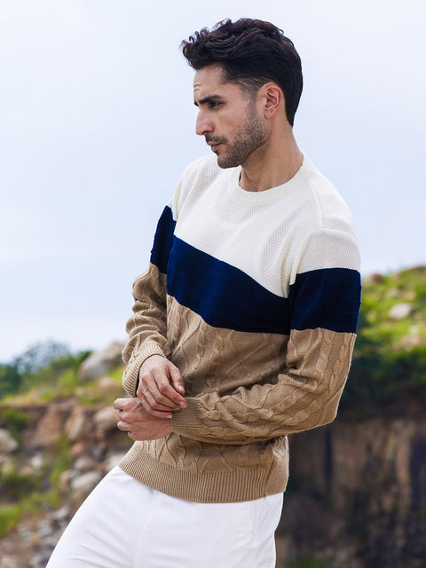 Chaos Contrast Panel Cable Knit Sweater