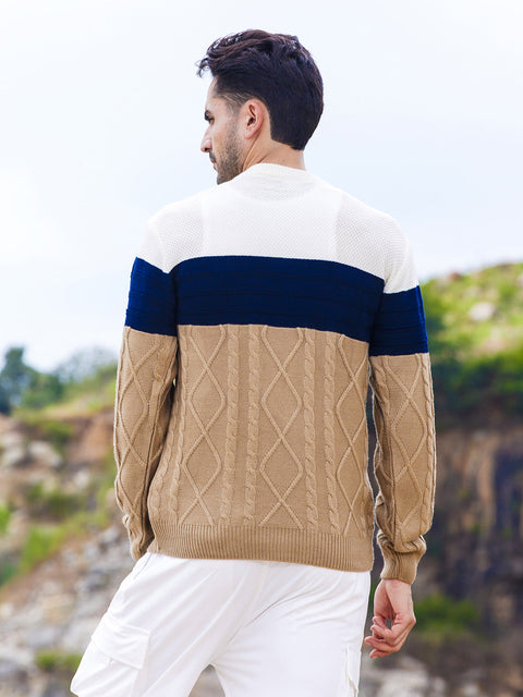 Chaos Contrast Panel Cable Knit Sweater